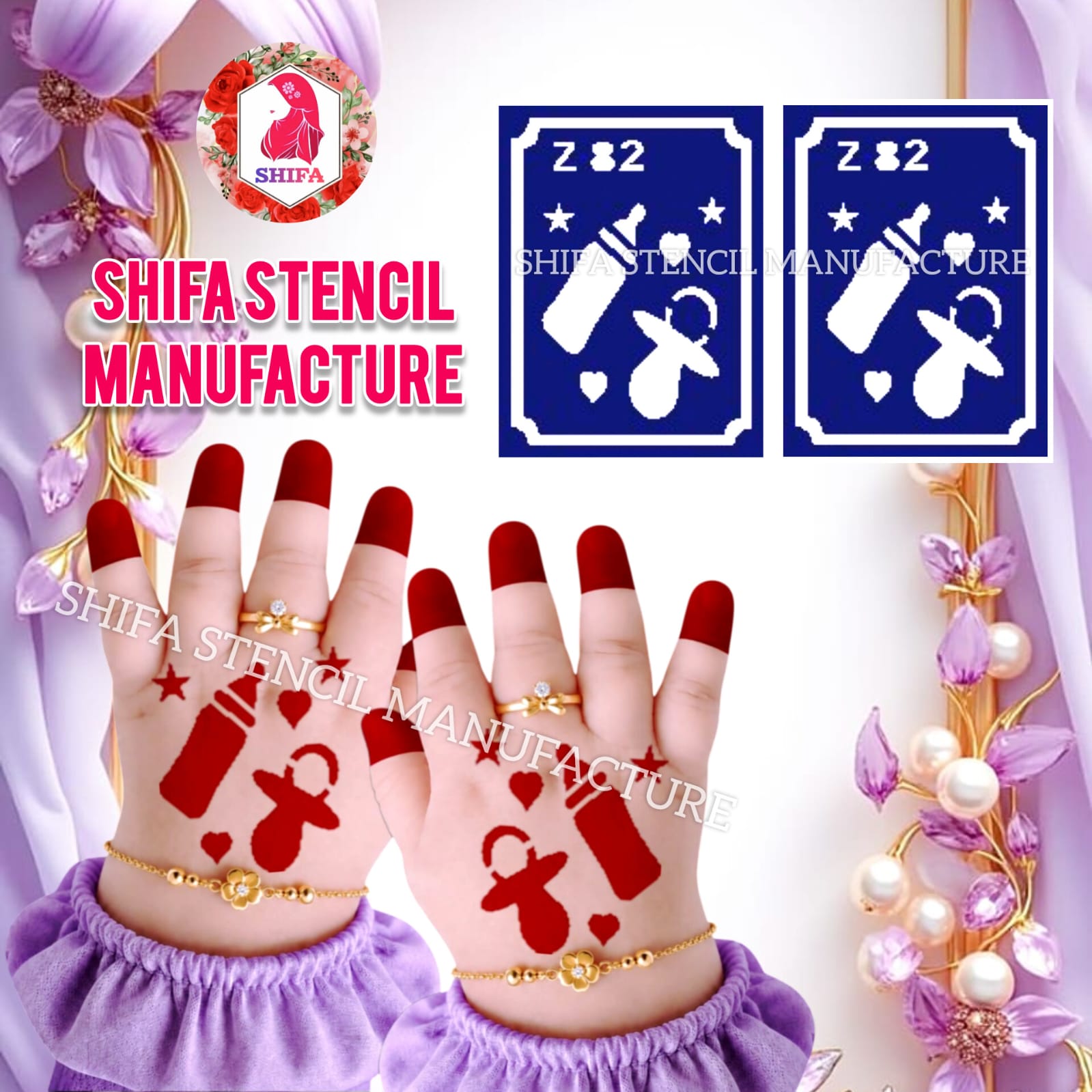 Z 82 Baby Essentials Sticker overview Henna Stencil - Shifa Stencil